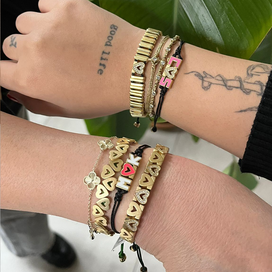 Stone and Enamel Name Cord Bracelet