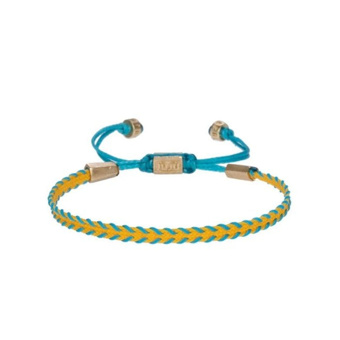 Geel-blauwe slanke koordarmband