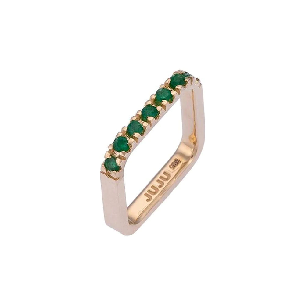 Vierkante gouden ring met smaragden