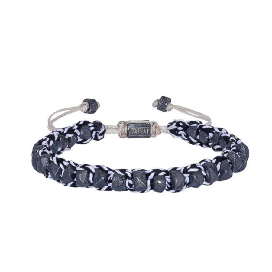 Zwart-witte stenen armband met koord
