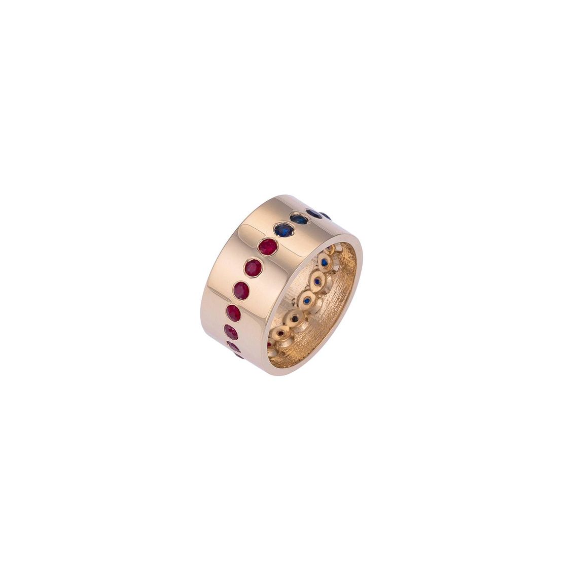 Draaimolen gouden ring met kleurrijke stenen